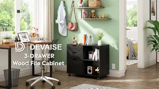 DEVAISE | Black 3-Drawer Wood File Cabinet 2022