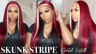 Burgundy Blonde Skunk Stripe Install 🔥 28 Inch Frontal Wig | One More Hair