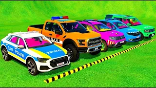 LOADING & TRANSPORTING COLOR DACIA, CHEVROLET, DODGE, AUDI POLICE CARS! - FS 22 - SB GAME #0044