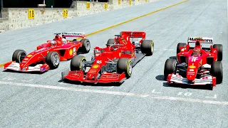 Ferrari F1 2021 vs Ferrari F1 2004 vs Ferrari F1 2001 at Red Bull Ring