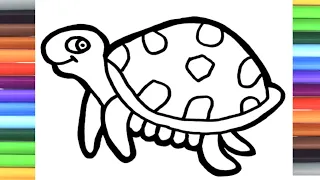 Cute Turtle Drawing, Painting and Coloring for Kids & Toddlers | Learn Sea Animals and Colors