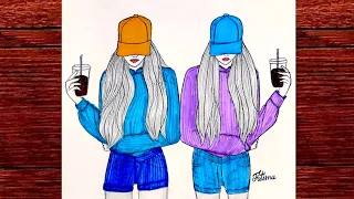 Как Нарисовать Лучших Подруг | Рисунок Лучших Друзей | BFF Drawing