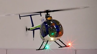 HUGHES 500 E ALIGN TREX RC SCALE MODEL HELICOPTER INDOOR FLIGHT DEMONSTRATION