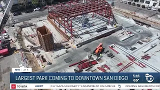 Aerial view of construction on the largest park downtown