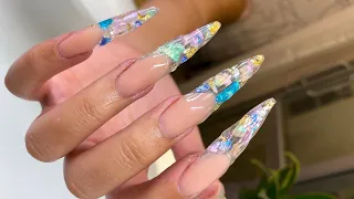 Mermaid Nail Design w/ Texture | Acrylic Nails | Long Stiletto Nails