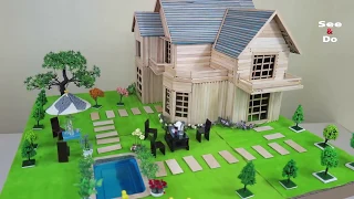 How to Make A Beautiful Mansion House from Popsicle Stick  - Popsicle Stick House - Architecture