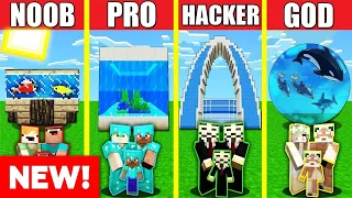 AQUARIUM HOUSE BUILD CHALLENGE - Minecraft Battle: NOOB vs PRO vs HACKER vs GOD Animation OCEANARIUM