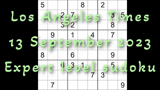 Sudoku solution – Los Angeles Times 13 September 2023 Expert level