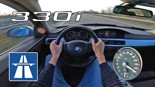 BMW 330i E90 on AUTOBAHN POV test drive (NO SPEED LIMIT) TOP SPEED
