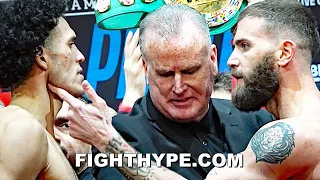 WATCH ALL HELL BREAK LOOSE AS CALEB PLANT PUTS HAND ON BENAVIDEZ AT EXPLOSIVE WEIGH-IN (2ND ANGLE)