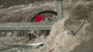 Rain results in flooding behind The LINQ hotel-casino