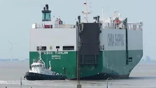 car carrier CSCC TIANJIN C6XA4 IMO 9361835 seabound tug assist RoRo cargo ship