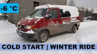 VW Transporter T4 2.4D studený štart a jazda na snehu  /Syncro without Syncro/