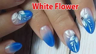 Easy White Flower  For Beginner  - Vẽ Hoa  Trắng Trên Nền Ombre Gel .