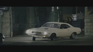 White 1972 Dodge Challenger car chase scenes from Nobody.