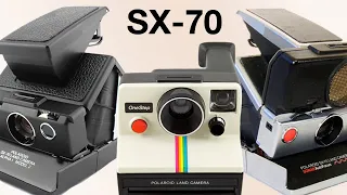 Polaroid SX-70 Camera Comparison Model 1 & 2 , Sonar , Classic Rainbow Stripe Box Type Land Camera