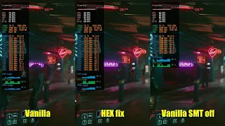 Cyberpunk 1.05 Ryzen 2700X 8 core SMT on vs Fix vs SMT off