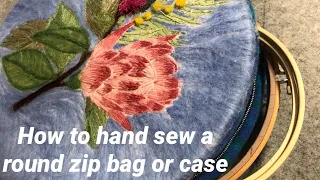 How to design & stitch a round bag or case with a zip #roxysjournalofstitchery #slowstitch #handsewn