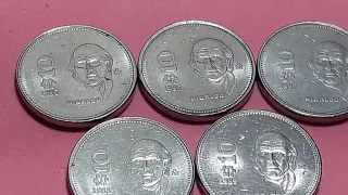 Monedas México 10 pesos 1985. 86. 87. 88. 1989 . Hidalgo
