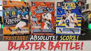 LOW END BATTLE! 2022 PANINI PRESTIGE VS ABSOLUTE VS SCORE FOOTBALL BLASTER BOX RIP AND REVIEW!