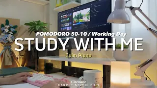 4-HOUR STUDY WITH ME / 🎹 Calm Piano / My peaceful place at Sunset / Pomodoro 50-10