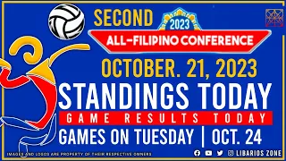 PVL STANDINGS TODAY as of October 21, 2023 | PVL Game Results Today | Game Schedule on TUESDAY