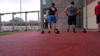 Belgian Throwdown WOD 1: Corey Perry (right), Carlos Albaladejo (center), Mike Marron (left)