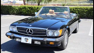 03/19/24 For sale 1987 Pristine Mercedes R107 560SL, Black on Palomino, Second Walk-Around Top Down.