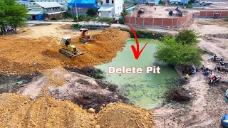 Video of pouring Rocks, mixing soil delete fish ponds to grow things By two Bulldozer Komat’su D31P