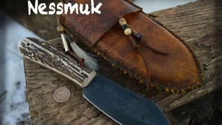 Nessmuk knife with a custom Frontier Rawhide Sheath