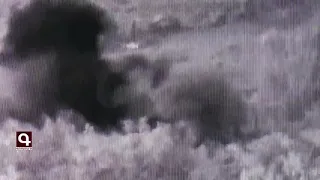 moment of bombing of an Azerbaijani army site in Karabakh