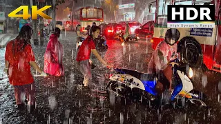 4K HDR // Night Heavy Rains Flood in Bangkok 2022 | Thunderstorm Sounds | Thailand #ASMR