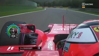 F1 2017 Kimi Raikkonen Belgian Grand Prix - Chasing Ricciardo & Race Onboard | With Telemetry