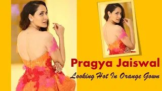 Indian Beauty Pragya Jaiswal Looking Hot In Organge Gown