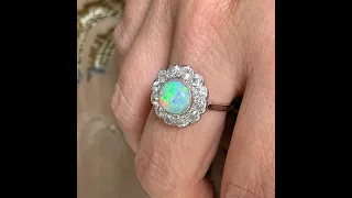 ANTIQUE OPAL & DIAMOND PLATINUM CLUSTER RING