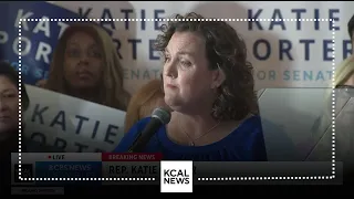 Rep. Katie Porter addresses supporters after Schiff and Garvey take lead