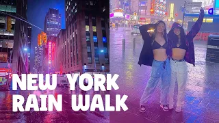 NYC Heavy Rain Walk — New York Night Tour 4K 🇺🇸