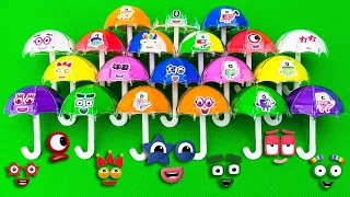 Rainbow CLAY: Looking Numberblocks, Alphablocks with SLIME in Colorful Umbrella, Cake Shapes! ASMR