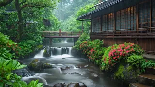 Soothing Rain in a Japanese Garden🌺Rain Sounds and Piano Music for Relaxing the Mind & Remedy Stress