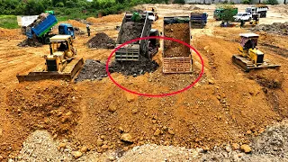Nice Incredible !!​ Bulldozer KOMATSU Pushing Soil Landfill and Truck 5Ton Spreading Soil