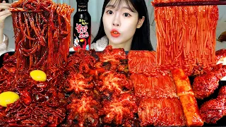 ASMR MUKBANG| 직접 만든 불닭 짜장 버섯 양념치킨 쭈꾸미 먹방 & 레시피 FRIED CHICKEN AND FIRE NOODLES EATING