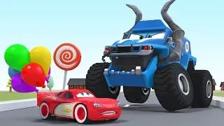 Colored Balloons Cartoon Monster Trucks Lightning Mcqueen Animation