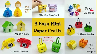 8 EASY MINI PAPER CRAFT IDEAS | Paper Craft / Paper Doll Craft / Paper Bag / Paper house / Origami