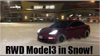 Tesla RWD Model 3 In The Snow