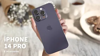 iPhone 14 Pro Deep Purple Unboxing ✨💜 aesthetic setup & accessories | camera test & comparison