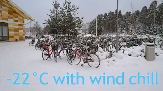 How many people arrived by bike on this snowy day to local school?