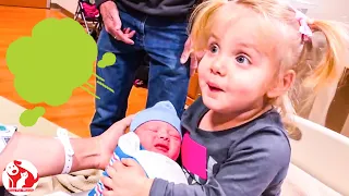 Big Sisters Surprised When Newborn Baby Farting - Baby and Family Moments - Funny Pets Moments