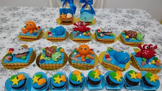 Personalizando doces fundo do mar l biscoito amanteigado, brigadeiro e bolo no palito