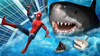 GTA 5 - Megaladon, Tiger Shark, Alligator vs SPIDERMAN ep.4 (Epic)