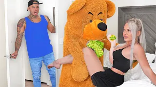 TEDDY BEAR CHEATING PRANK ON HUSBAND... (cute reaction)